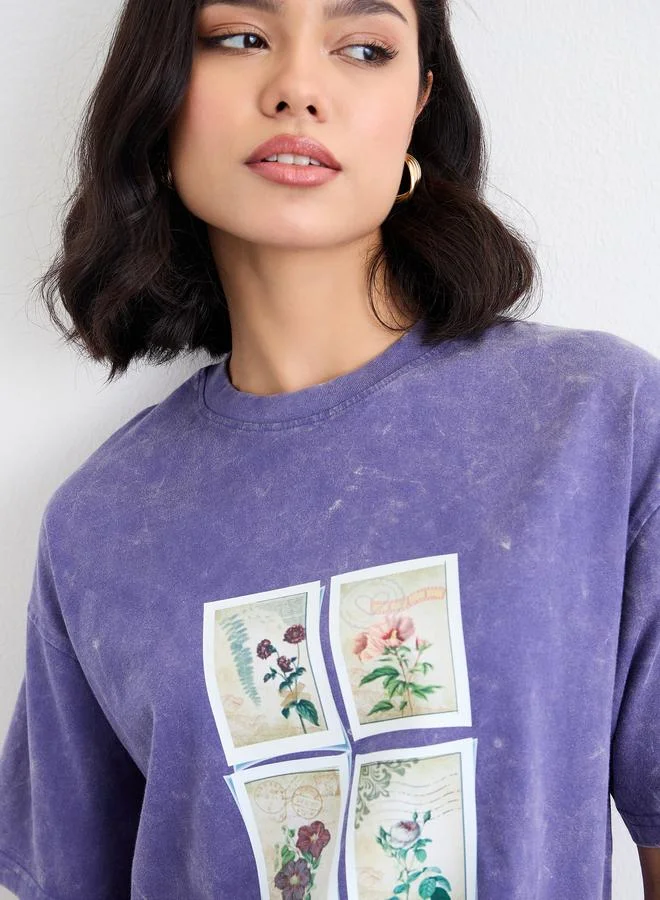 Styli Styli Women Purple Acid Washed Oversized T-Shirt
