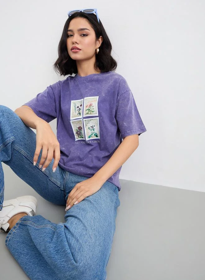 Styli Styli Women Purple Acid Washed Oversized T-Shirt