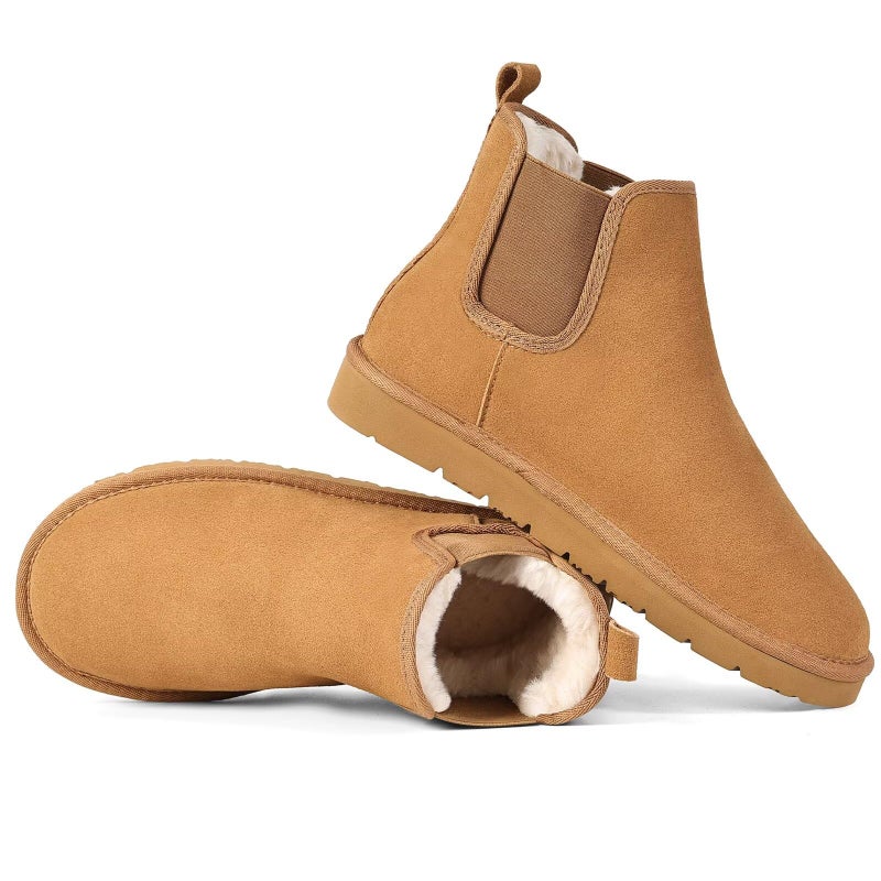 OOW Chelsea Boots Women Warm Comfort Anti-slip Ankle Snow Fuzzy Fall Winter Short Boots for Outdoor Indoor Brown - Image 1