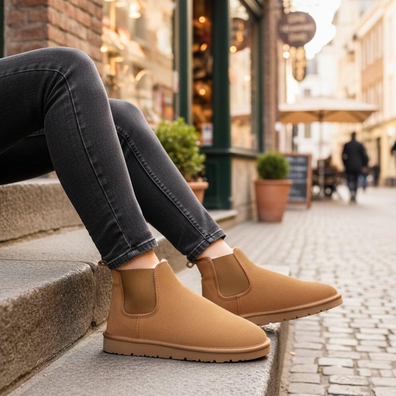 OOW Chelsea Boots Women Warm Comfort Anti-slip Ankle Snow Fuzzy Fall Winter Short Boots for Outdoor Indoor Brown - Image 3