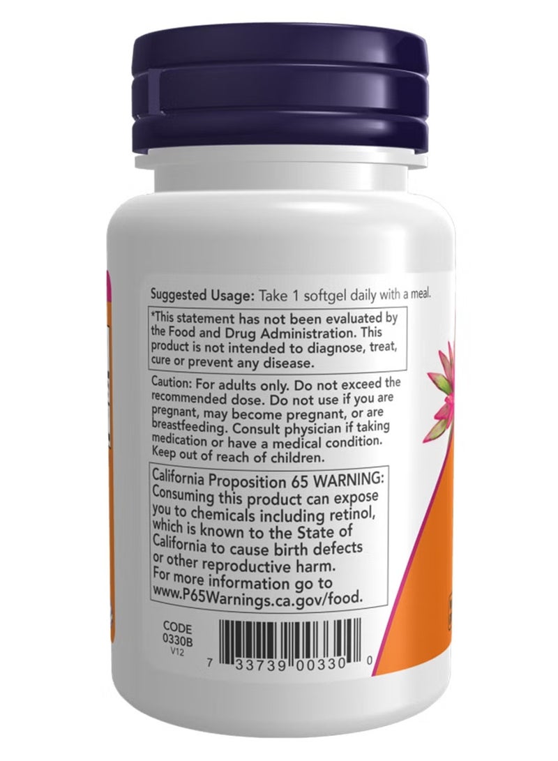 NOW Foods Vitamin A 10,000 IU 100 Softgels – Essential Vitamin A Supplement for Eye, Immune & Skin Health - Image 2