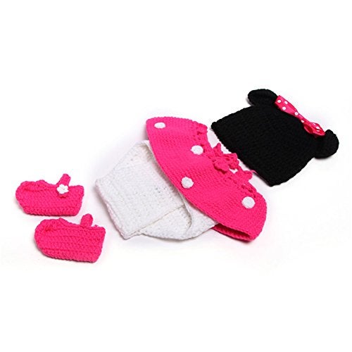 Pinbo Baby Girls Photography Prop Cute Knitted Crochet Hat Dress Diaper Shoes - Image 4