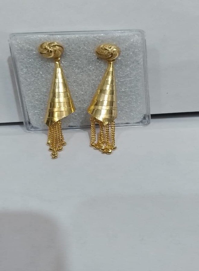 Bhumi Creation Big Cone Shaped Gold Elegant and Trendy Dangle Earring with Stones for Women and Girls - Image 4