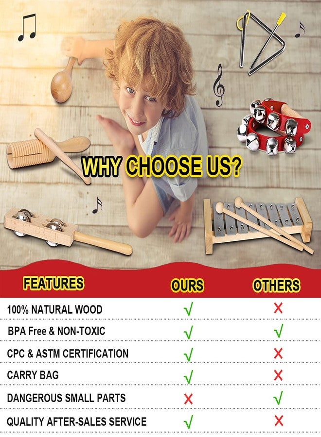 LOOIKOOS Toddler Musical Instruments International Natural Wooden Music Set for Toddlers and Kids - Eco Friendly Preschool Educational Musical Toys with Storage Bag - Image 2