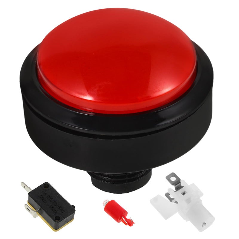 Illuminated Convex Arcade Push Button Switch with Red LED and Yellow Micro Switch - Image 2