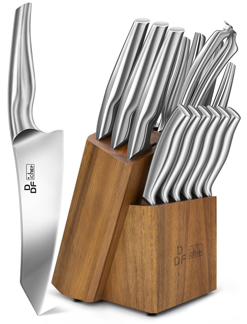 DDF iohEF Kitchen Knife Set with Block, 16 PCS Knife Sets for Kitchen with Block Japanese Stainless Steel, Ultra Sharp Chef Knife Set with Sharpener - Image 1