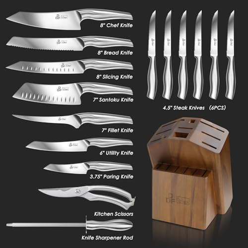 DDF iohEF Kitchen Knife Set with Block, 16 PCS Knife Sets for Kitchen with Block Japanese Stainless Steel, Ultra Sharp Chef Knife Set with Sharpener - Image 2