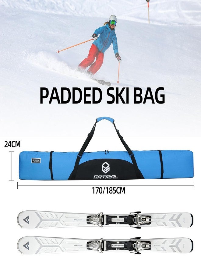 TVDARMO Padded Ski Bag for Air Travel, Fully Single Ski Travel Bags with Adjustable Shoulder Strap, Waterproof and Durable Ski Bag 185cm Blue - Image 5