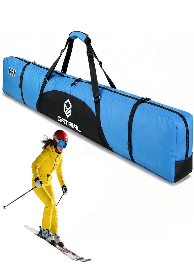 TVDARMO Padded Ski Bag for Air Travel, Fully Single Ski Travel Bags with Adjustable Shoulder Strap, Waterproof and Durable Ski Bag 185cm Blue - Image 1