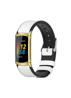 Replacement Strap For Fitbit Charge5 Mijobs TPU + Leather Watch Band White+Gold