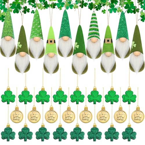 Syhood 34 Pcs St Patricks Day Ornament Set Mini St Patricks Day Gnome Ornaments and Shamrock Hanging Decoration Irish Party Favors for Small Tree Table Center Pieces Decor - Image 1