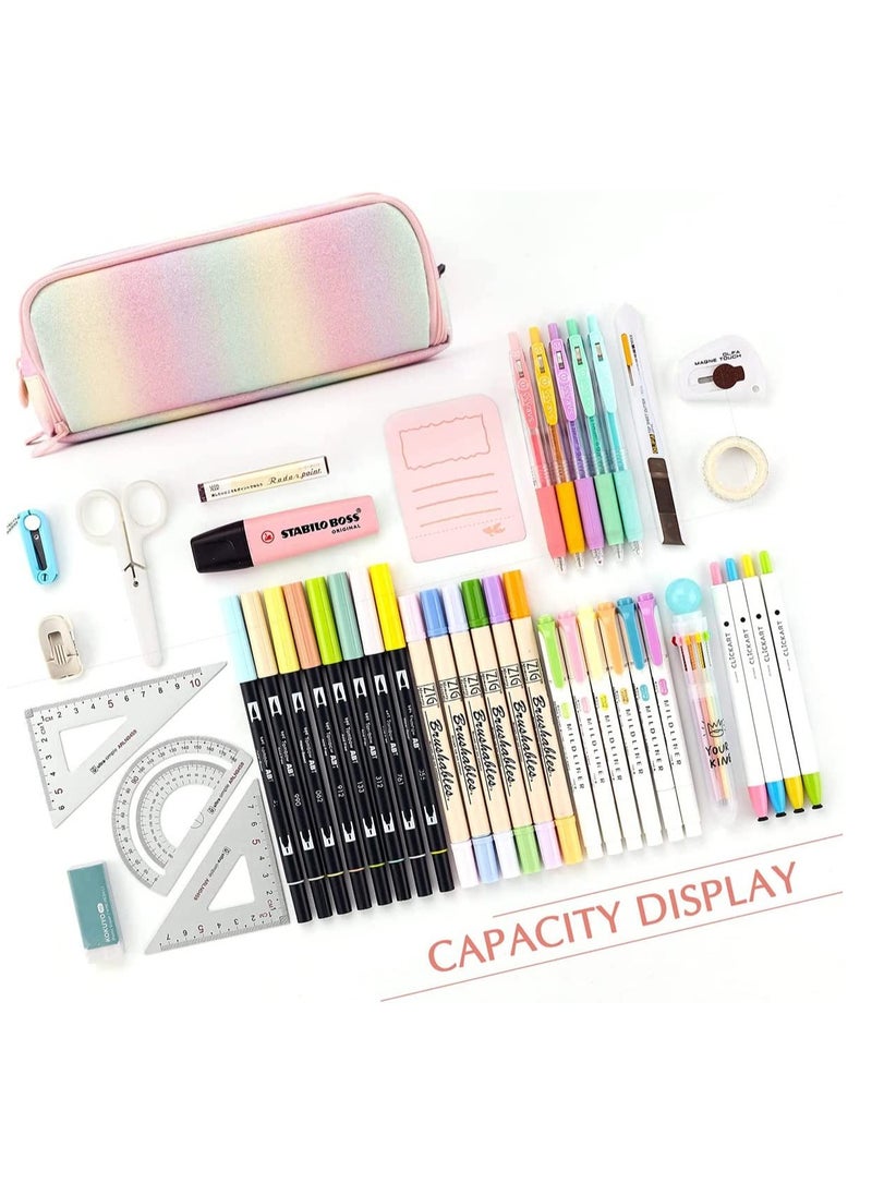 SYOSI - Large Capacity Pencil Case 3 Compartment Pencil Pouch Pen Bag for Teen Girls Boy Men Women (Rainbow) - Image 1