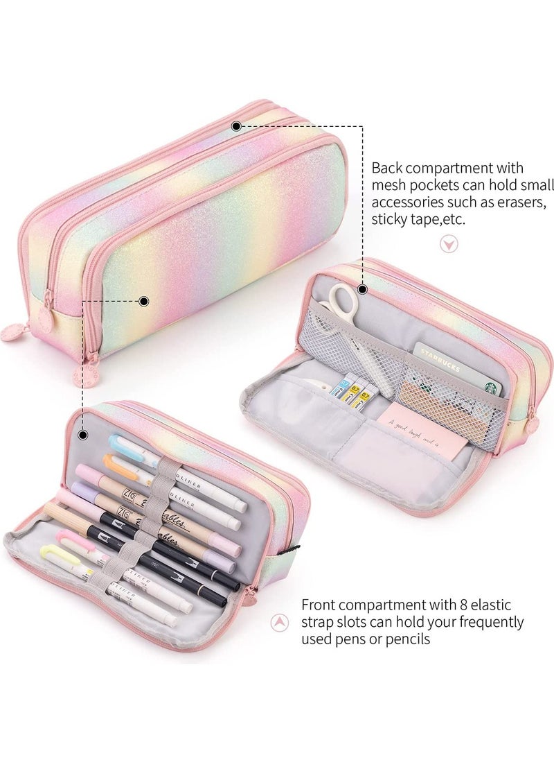 SYOSI - Large Capacity Pencil Case 3 Compartment Pencil Pouch Pen Bag for Teen Girls Boy Men Women (Rainbow) - Image 1