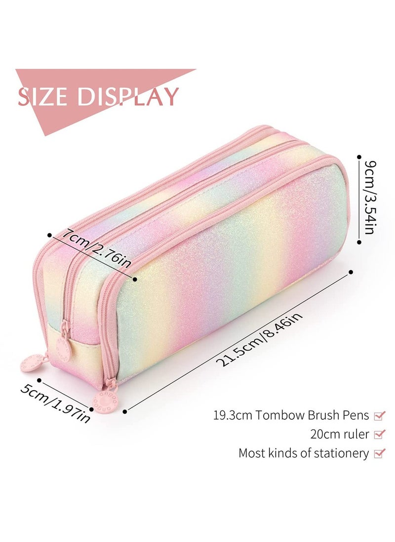 SYOSI - Large Capacity Pencil Case 3 Compartment Pencil Pouch Pen Bag for Teen Girls Boy Men Women (Rainbow) - Image 1