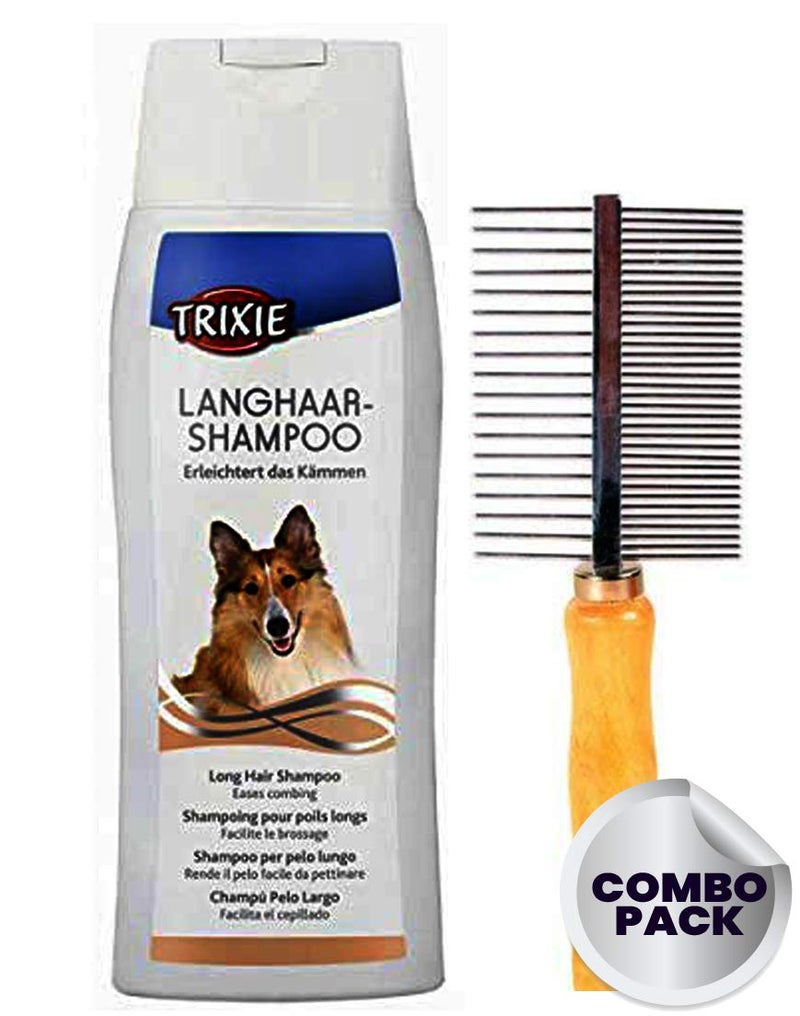 Trixie Combo of Trixie Grooming Shampoo, 250 ml with Double Sided Comb for Long Hair Dogs - Image 1