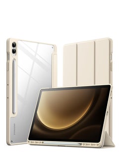 Jetech JETech Case for Samsung Galaxy Tab S9 FE+ / S9 FE Plus 12.4-Inch with S Pen Holder, Clear Transparent Hard PC Back, Protective Tri-Fold Stand Tablet Cover, Auto Wake/Sleep (Beige)  - Image 1