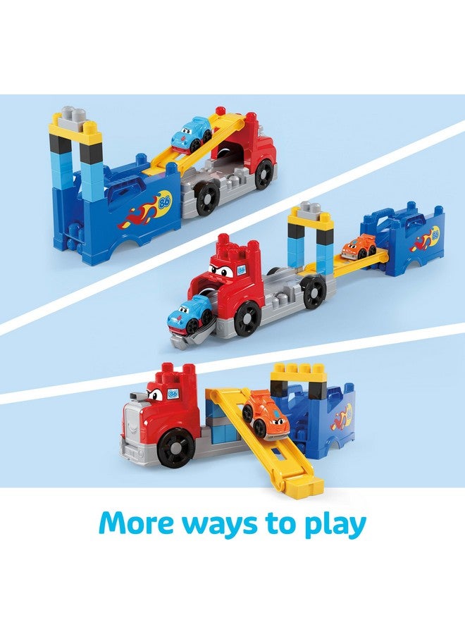 MEGA BLOKS First Builders Toddler Building Blocks Toy Set, Build & Race Rig with 19 Pieces, 2 Race Cars and Storage, Red, Ages 1+ Years - Image 4