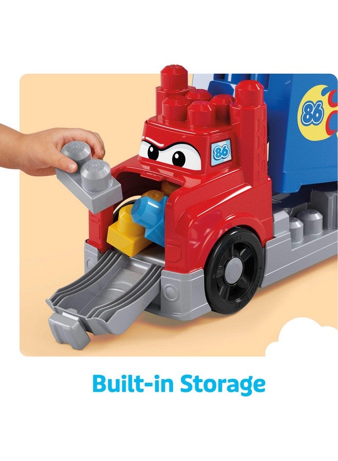 MEGA BLOKS First Builders Toddler Building Blocks Toy Set, Build & Race Rig with 19 Pieces, 2 Race Cars and Storage, Red, Ages 1+ Years - Image 5