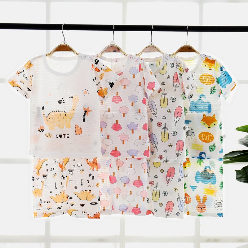 Children'S Summer Suit Breathable Home Clothes Boys' Pajamas New Korean Children'S Wear Quick-Drying Girls' Short-Sleeved Air-Conditioning Suit - Image 2