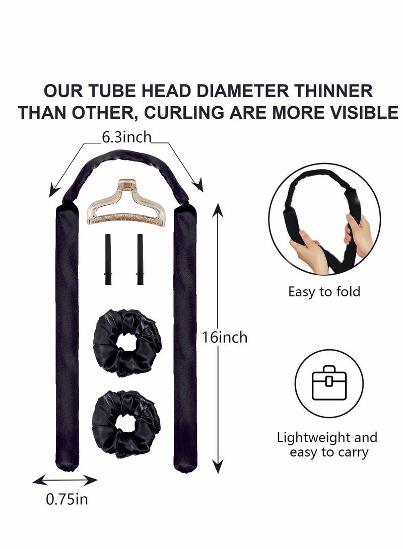 SYOSI Healtless Hair Curlers for Long Hair, No Heat Curl Ribbon Design with Clips and Scrunchie, Overnight Silk Heatless Curls Headband, Soft Curling Rod for Natural (Black) - Image 4