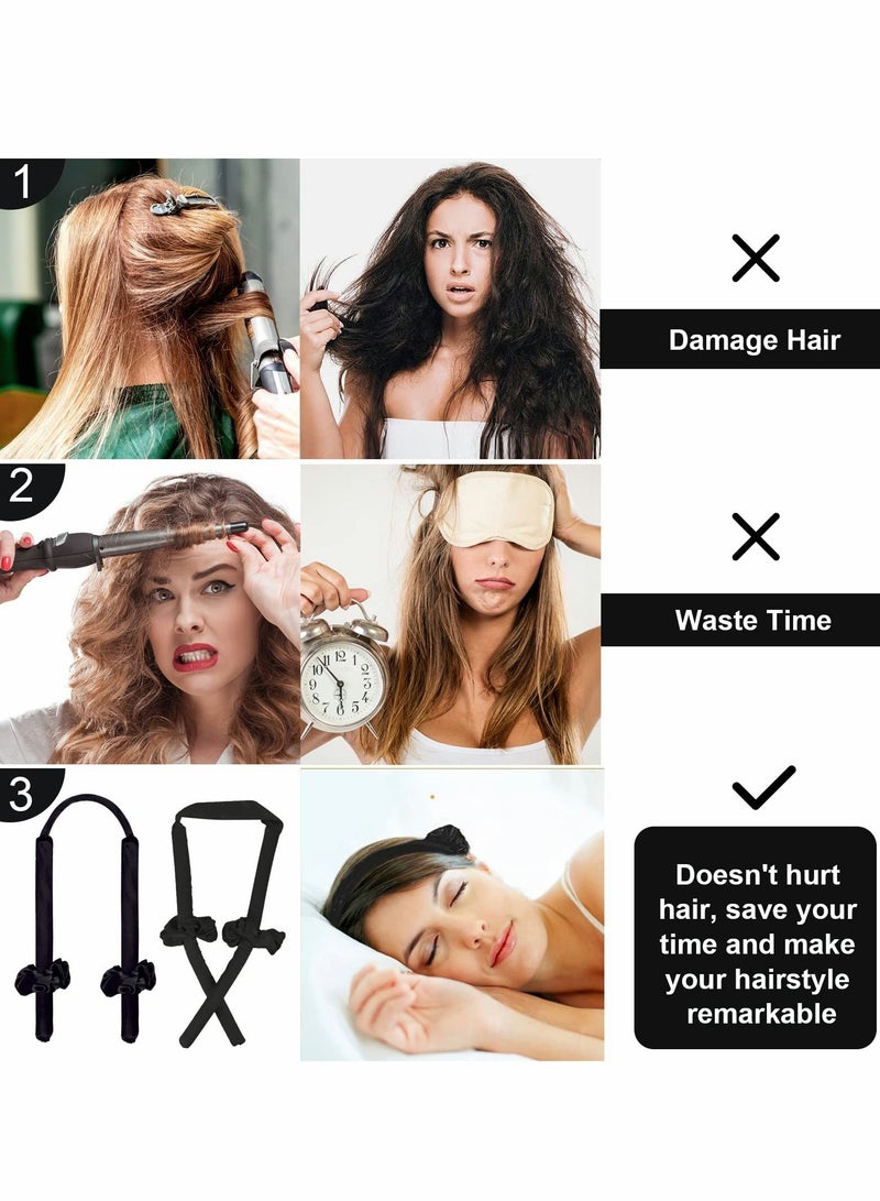 SYOSI Healtless Hair Curlers for Long Hair, No Heat Curl Ribbon Design with Clips and Scrunchie, Overnight Silk Heatless Curls Headband, Soft Curling Rod for Natural (Black) - Image 3