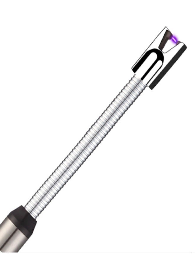 360 Degree Windproof Flameless Flexible Neck Long USB Rechargeable Lighter With LED Battery Display SILVER 25.5 x 1.5 x 1.5 cm - Image 4