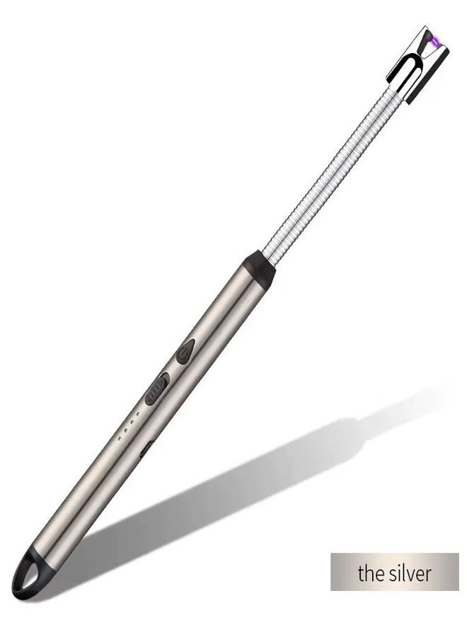 360 Degree Windproof Flameless Flexible Neck Long USB Rechargeable Lighter With LED Battery Display SILVER 25.5 x 1.5 x 1.5 cm - Image 1