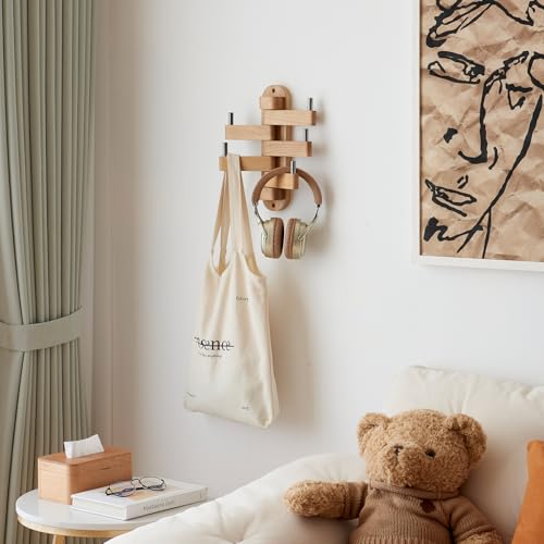 TRWISWDC Swivel Coat Rack Oak Coat Hooks, Wood Wall Hooks with 5 Swivel Foldable Arms, 12'' Length Wall Coat Rack Hat Hooks for Bathroom Entryway Bedroom Office Kitchen, Heavy Duty (Natural) - Image 5