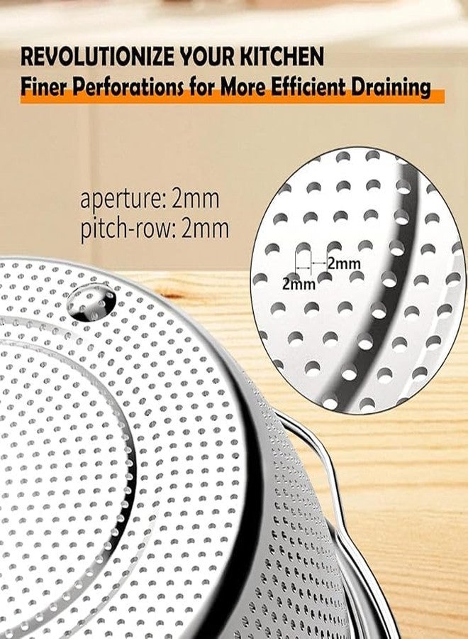 SHREESAMP Grain Strainer Basket for Vegetables, Fruit and Rice Safe Washing Food Kitchen Utensils Basket with Food Drainer Fine Large Strainer Stainless Steel Colander with Handle Dishwasher Safe - Image 3