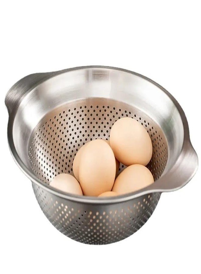SHREESAMP Grain Strainer Basket for Vegetables, Fruit and Rice Safe Washing Food Kitchen Utensils Basket with Food Drainer Fine Large Strainer Stainless Steel Colander with Handle Dishwasher Safe - Image 2