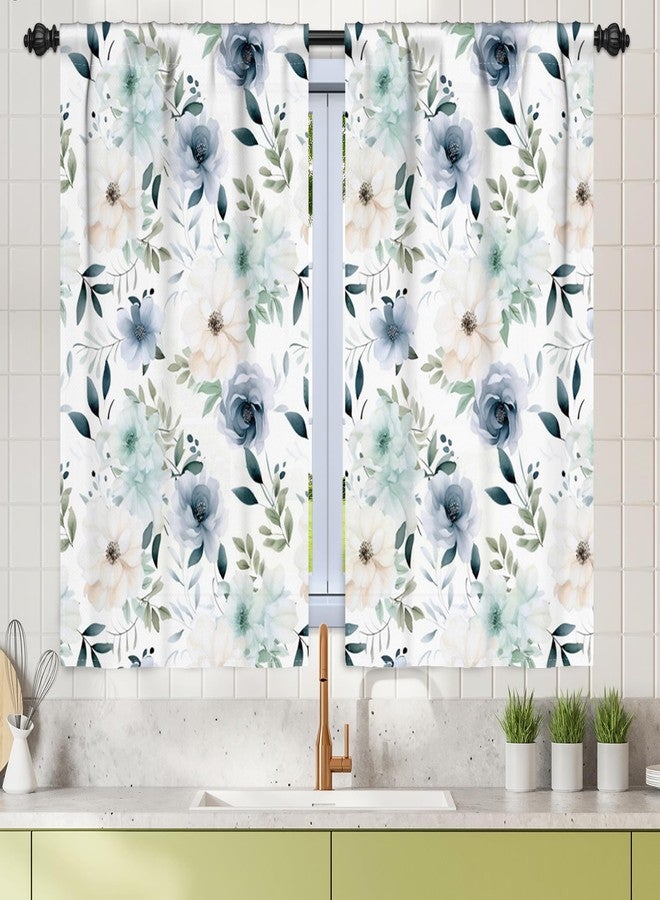 Renaiss 26 x 45 Inch Flower Kitchen Tier Curtains for Window Light Yellow Blue Green Flowers Farmhouse Short Mini Curtain Linen Short Drapes Window Treatment for Bedroom Bathroom Rod Pocket 2 Panels - Image 1
