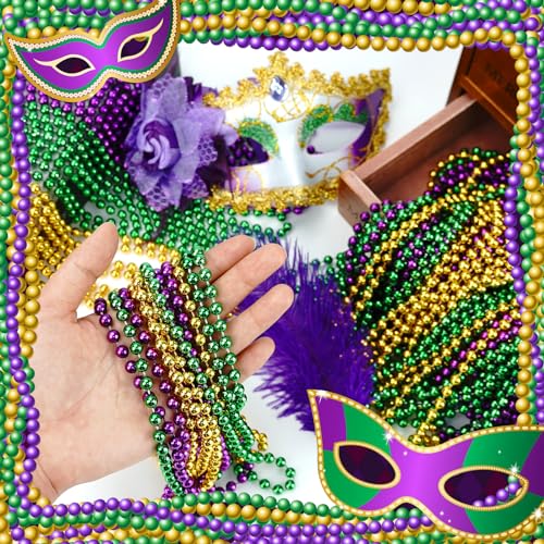 ZZYFGH 12PCS Mardi Gras Beads, Gold Green Purple Mardi Gras Metallic Beads Costumes Necklaces Bulk, 33" Mardi Gras Necklace, Festival Parade Throw Accessories for Wedding Birthday Celebrations Decorations - Image 3