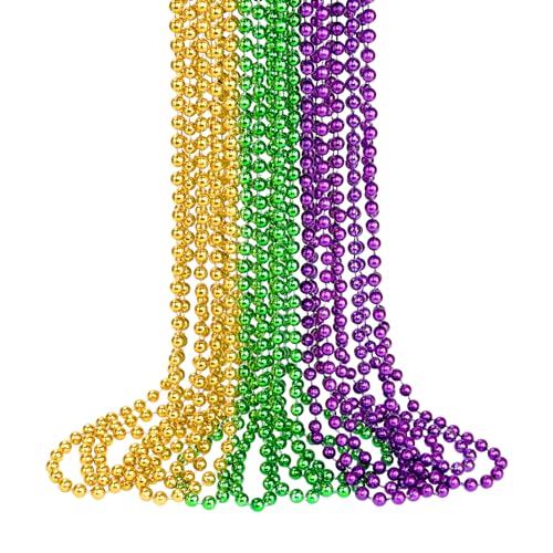 ZZYFGH 12PCS Mardi Gras Beads, Gold Green Purple Mardi Gras Metallic Beads Costumes Necklaces Bulk, 33" Mardi Gras Necklace, Festival Parade Throw Accessories for Wedding Birthday Celebrations Decorations - Image 1