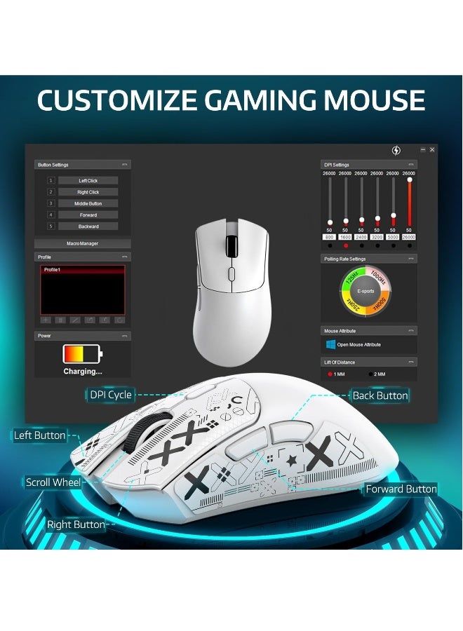 R1 59g Superlight Mouse with Ribbon, Wireless/Wired BT/2.4G Gaming Mouse, 6 DPI Adjustable up to 18000, 65 Hour Battery - Image 5
