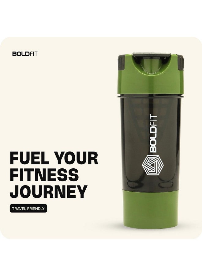 BOLDFIT Boldfit Gym Cyclone Shaker Pro Bottle 500ml with Extra Compartment,Leakproof,Sturdy Ideal for Protein Supplement,Preworkout and BCAAs,BPA Free Sipper Bottle Shaker bottle for Gym Army Green,Silicone  - Image 3