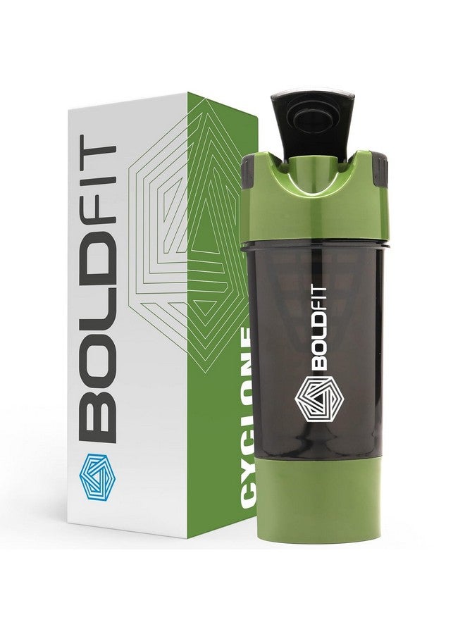 BOLDFIT Boldfit Gym Cyclone Shaker Pro Bottle 500ml with Extra Compartment,Leakproof,Sturdy Ideal for Protein Supplement,Preworkout and BCAAs,BPA Free Sipper Bottle Shaker bottle for Gym Army Green,Silicone  - Image 1