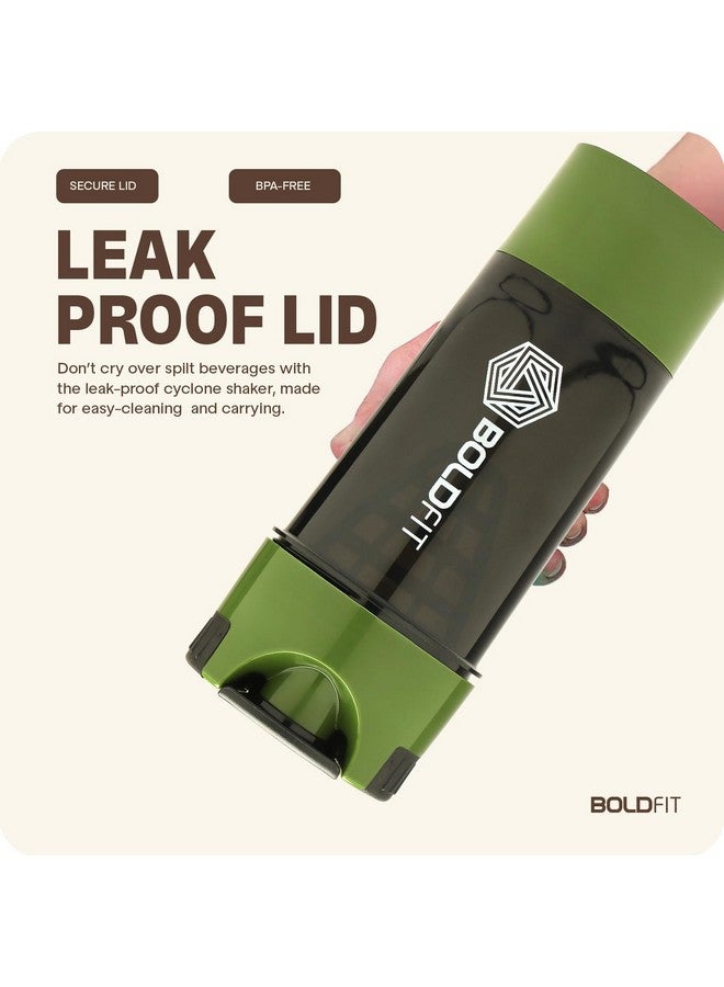 BOLDFIT Boldfit Gym Cyclone Shaker Pro Bottle 500ml with Extra Compartment,Leakproof,Sturdy Ideal for Protein Supplement,Preworkout and BCAAs,BPA Free Sipper Bottle Shaker bottle for Gym Army Green,Silicone  - Image 5