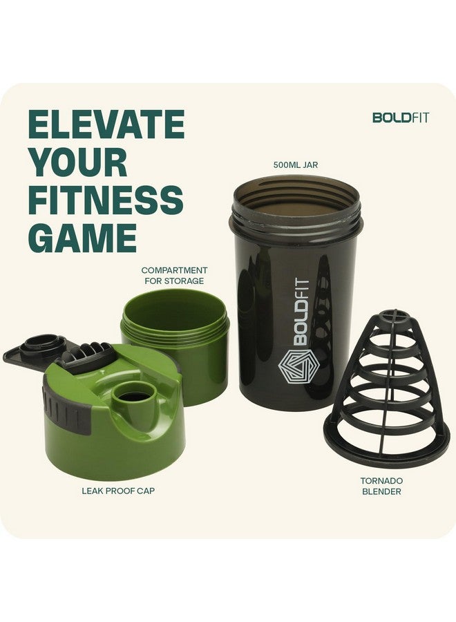 BOLDFIT Boldfit Gym Cyclone Shaker Pro Bottle 500ml with Extra Compartment,Leakproof,Sturdy Ideal for Protein Supplement,Preworkout and BCAAs,BPA Free Sipper Bottle Shaker bottle for Gym Army Green,Silicone  - Image 4