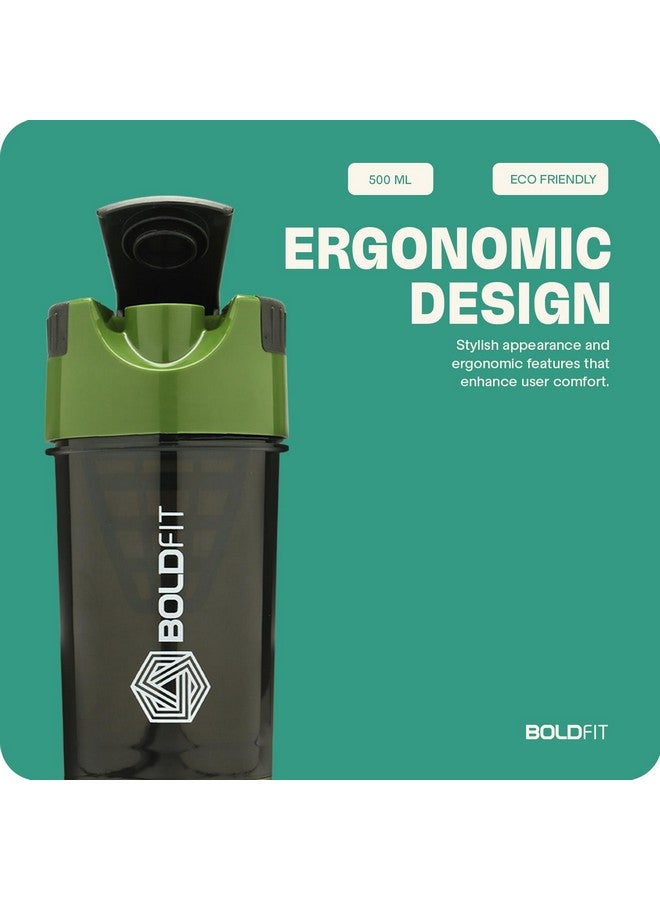BOLDFIT Boldfit Gym Cyclone Shaker Pro Bottle 500ml with Extra Compartment,Leakproof,Sturdy Ideal for Protein Supplement,Preworkout and BCAAs,BPA Free Sipper Bottle Shaker bottle for Gym Army Green,Silicone  - Image 2