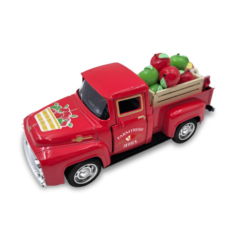 Teeloray Fall Apple Decor Vintage Metal Truck with Mini Fake Apples and Wooden Crate Farmhouse Tiered Tray Decor Apple Decorations for Home Kitchen Back to School Classroom Table Centerpieces Gifts for Teacher - Image 1