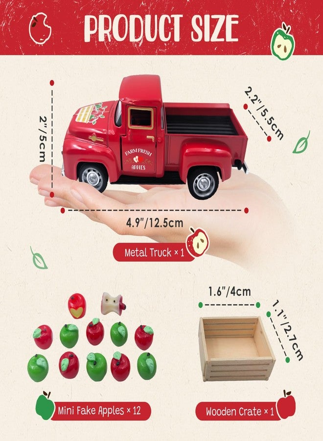 Teeloray Fall Apple Decor Vintage Metal Truck with Mini Fake Apples and Wooden Crate Farmhouse Tiered Tray Decor Apple Decorations for Home Kitchen Back to School Classroom Table Centerpieces Gifts for Teacher - Image 2