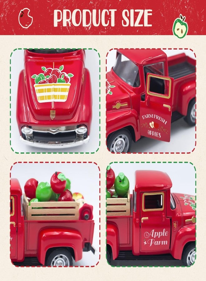 Teeloray Fall Apple Decor Vintage Metal Truck with Mini Fake Apples and Wooden Crate Farmhouse Tiered Tray Decor Apple Decorations for Home Kitchen Back to School Classroom Table Centerpieces Gifts for Teacher - Image 4