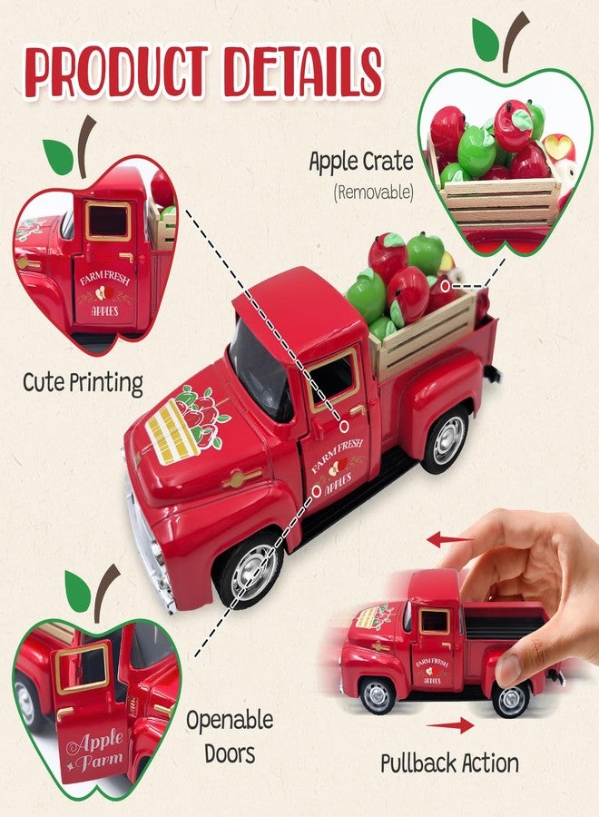 Teeloray Fall Apple Decor Vintage Metal Truck with Mini Fake Apples and Wooden Crate Farmhouse Tiered Tray Decor Apple Decorations for Home Kitchen Back to School Classroom Table Centerpieces Gifts for Teacher - Image 3