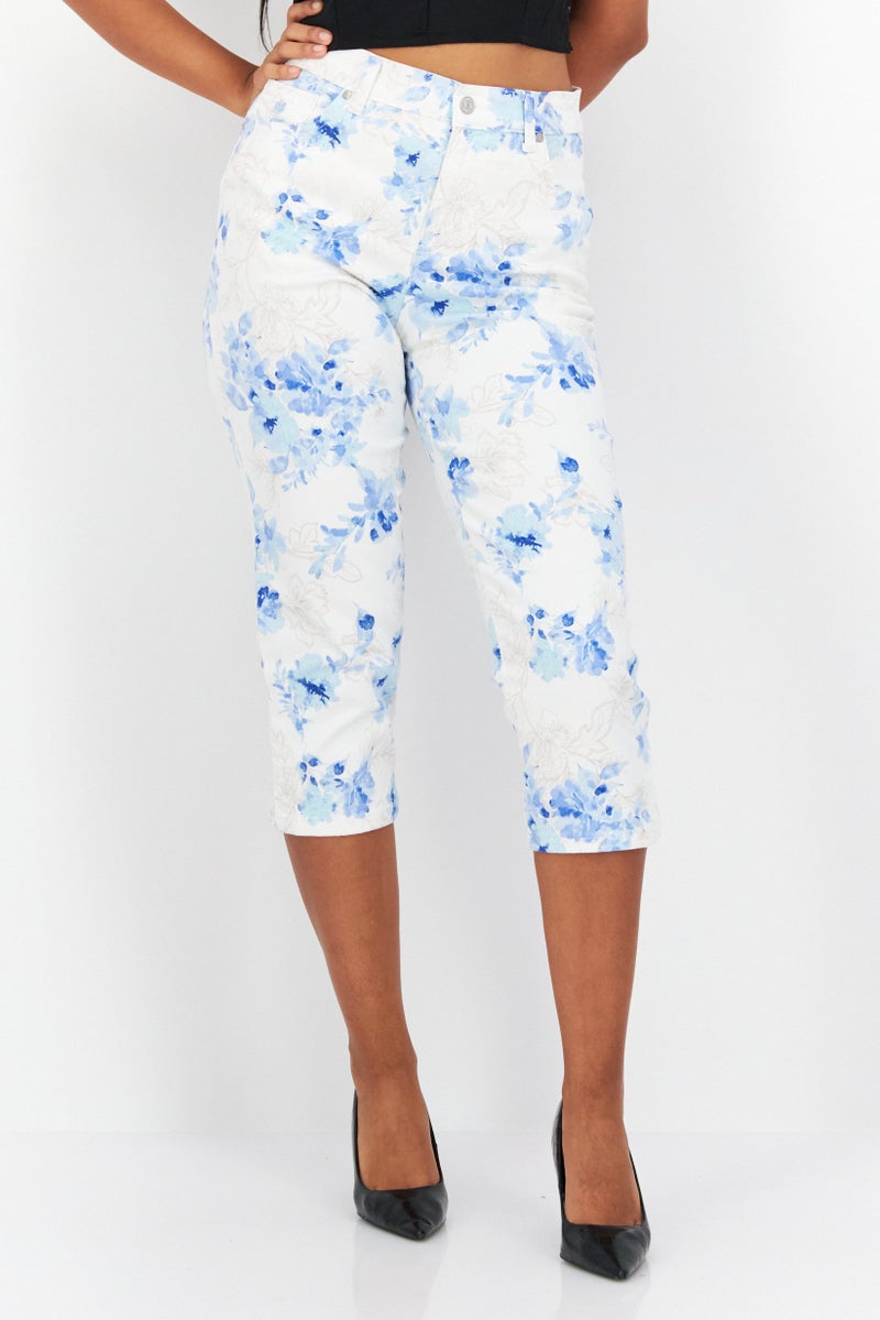 Gloria Vanderbilt Women Regular Fit Floral Printed Capri Pants, White Combo - Image 1