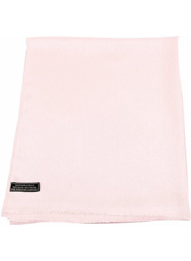 CJ Apparel - Light Pink Baby Pink Solid Color Fringe Design Nepalese Shawl Scarf Wrap Stole Throw Head Wrap Pashmina Hand Made in Nepal NEW - Image 1