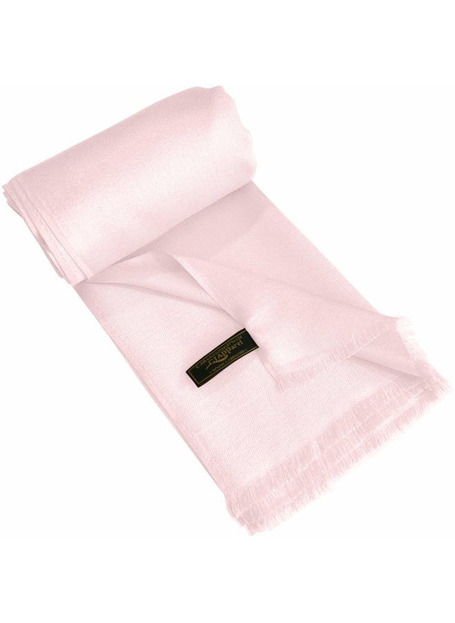 CJ Apparel - Light Pink Baby Pink Solid Color Fringe Design Nepalese Shawl Scarf Wrap Stole Throw Head Wrap Pashmina Hand Made in Nepal NEW - Image 1