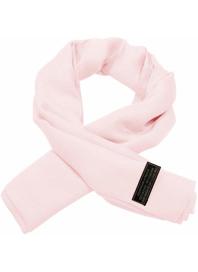 CJ Apparel - Light Pink Baby Pink Solid Color Fringe Design Nepalese Shawl Scarf Wrap Stole Throw Head Wrap Pashmina Hand Made in Nepal NEW - Image 1