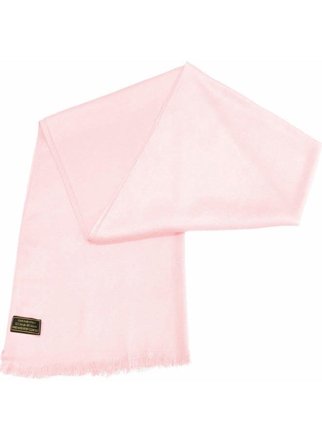 CJ Apparel - Light Pink Baby Pink Solid Color Fringe Design Nepalese Shawl Scarf Wrap Stole Throw Head Wrap Pashmina Hand Made in Nepal NEW - Image 1