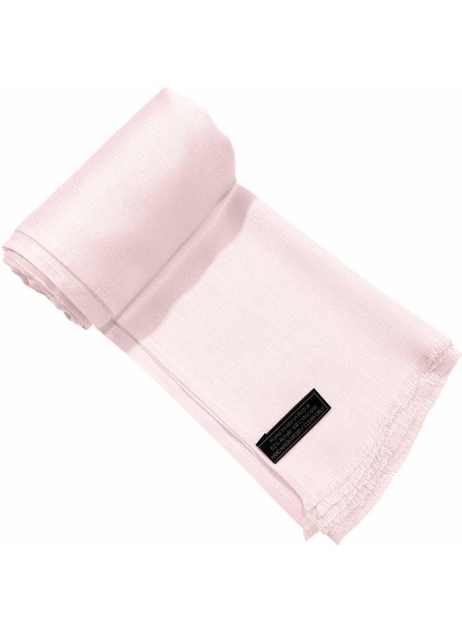 CJ Apparel - Light Pink Baby Pink Solid Color Fringe Design Nepalese Shawl Scarf Wrap Stole Throw Head Wrap Pashmina Hand Made in Nepal NEW - Image 1