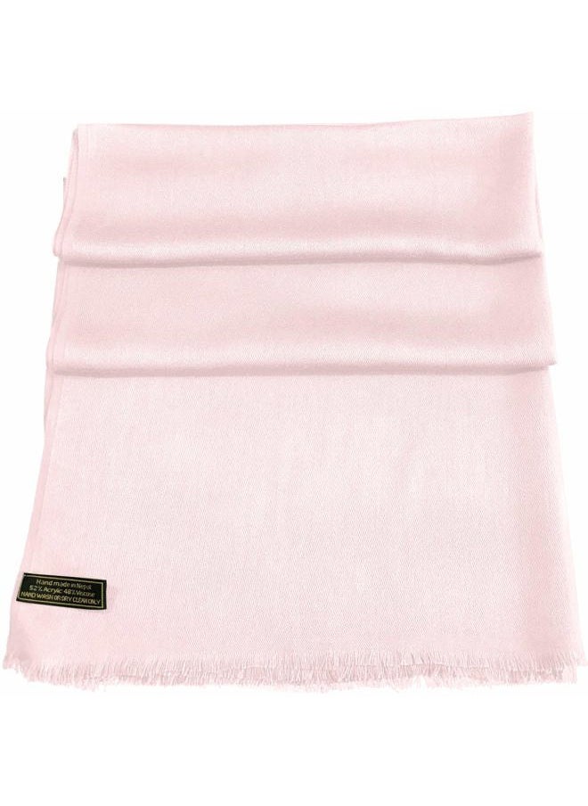 CJ Apparel - Light Pink Baby Pink Solid Color Fringe Design Nepalese Shawl Scarf Wrap Stole Throw Head Wrap Pashmina Hand Made in Nepal NEW - Image 1